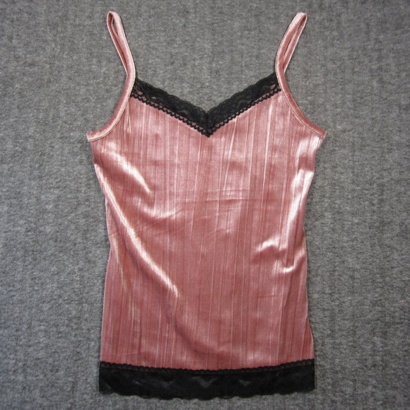 No Boundaries Tops - No Boundaries Velvet Lace Trim Tank Top Womens‎ M Pink Black Cami Coquette Y2k